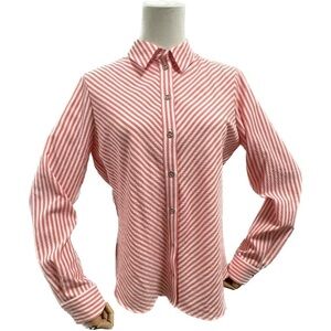 tommy hilfiger salmon/white striped button down polyester/rayon/spandex business